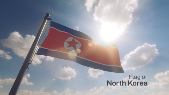 North Korea Flag on a Flagpole V2