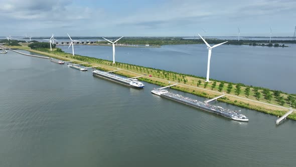 Bulk Carrier Ships Docked at Volkerak Lock in the Netherlands