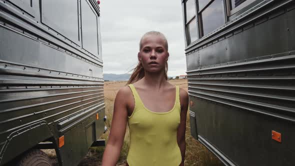 Dancer Walking Towards Camera In Yellow