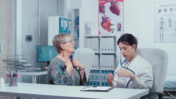 Listening Elderly Patient Heartbeat