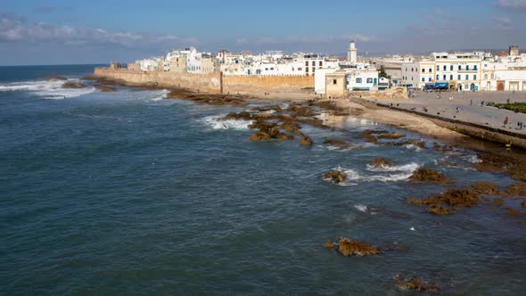 Cinemagraph of the fortress like city of Essouira Morocco, with water and sky movement.