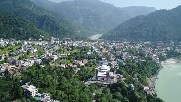 City of Rishikesh state of Uttarakhand in India seen from the sky