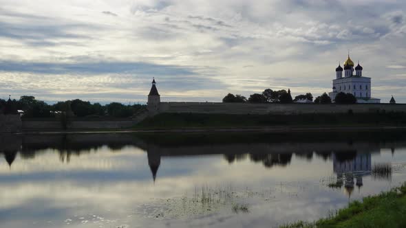 Pskov Kremlin and Trinity Cathedral Timelapse