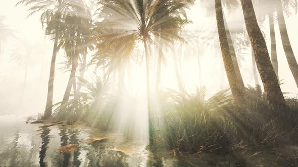 Coconut Palms in Deep Morning Fog