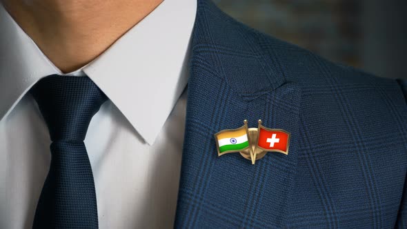 Businessman Friend Flags Pin India Switzerland