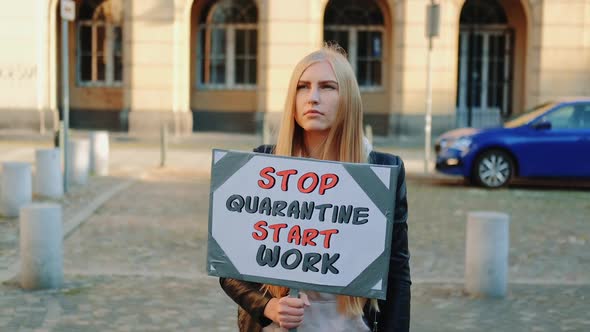 Young Woman Calling to Stop Quarantine and Start Working