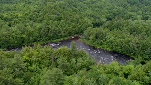 Aerial view of water rapids.