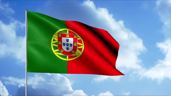 Portugal Flag in Motion Fluttering in Light Breeze