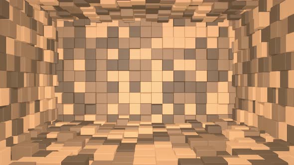 Abstract room interior with brown cubes