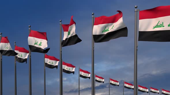 The Iraq Flags Waving In The Wind  - 4K