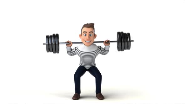 3D cartoon man doing squats