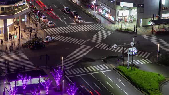 Kyoto Crossroad Lanes with Traffic at Night Timelapse