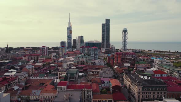 Aerial Panoramic View of Batumi City Georgia Europe Black Sea Coastline
