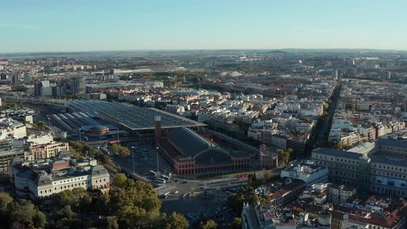 Aerial Panoramic Footage of Atocha District with Train Station