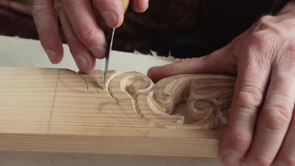 Closeup shoot of a woodcarver at work