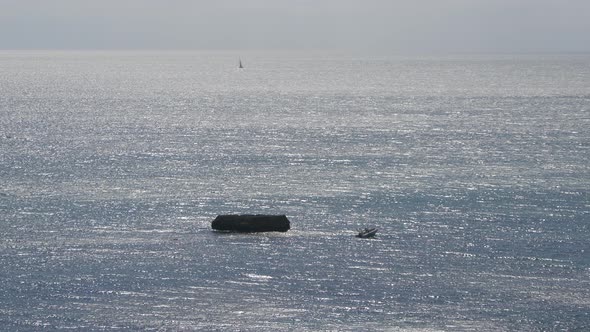 High angle of a boat floating in the sea water