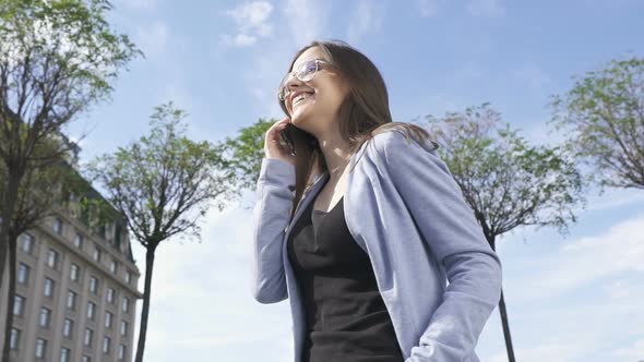 Smiling Successful Woman Talking Phone Outdoors, Fashion Lady Appointing Meeting