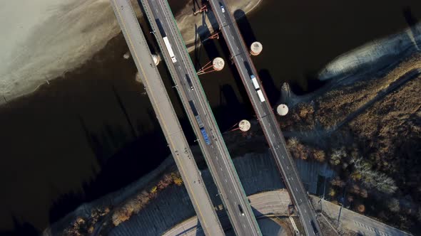 a Large Automobile Bridge Over the River From a Bird'seye View