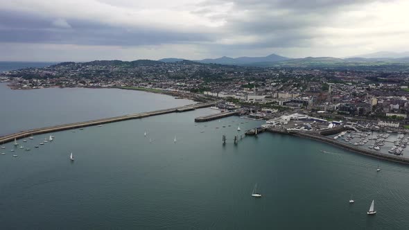 Aerial View of Sailing Ships and Yachts in Dun Laoghaire Marina Harbour, Ireland