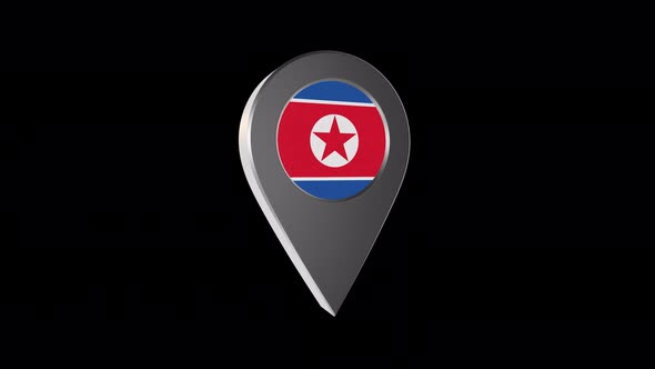 3d Animation Map Pointer With Norht Korea  Flag With Alpha Channel - 4K