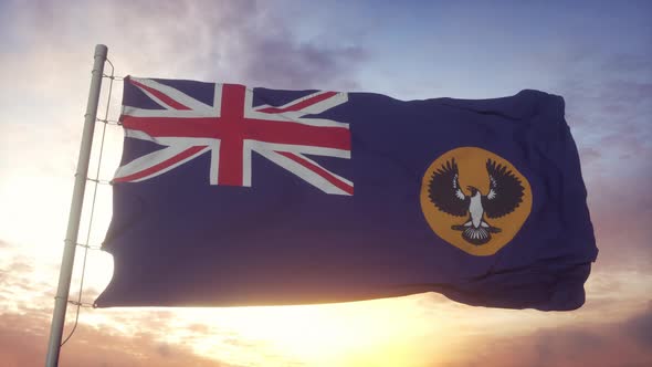 South Australia State Flag Australia Waving in the Wind Sky and Sun Background