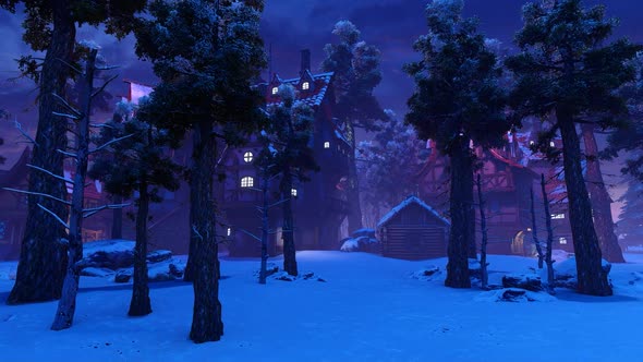 Fairy Town In The Winter Forest
