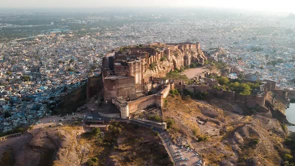 Aerial of Mehrangarh Fort in Jodhpur, Rajasthan, India