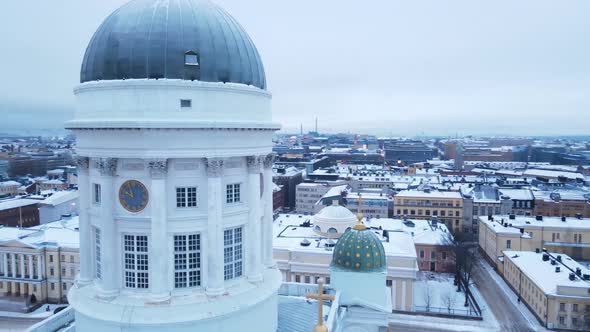 Helsinki Winter Cityscape Behind the Cathedral Domes