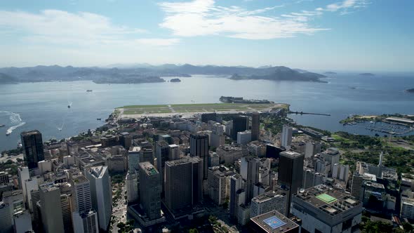 Panning wide view of downtown city of Rio de Janeiro Brazil. Tourism landmark.