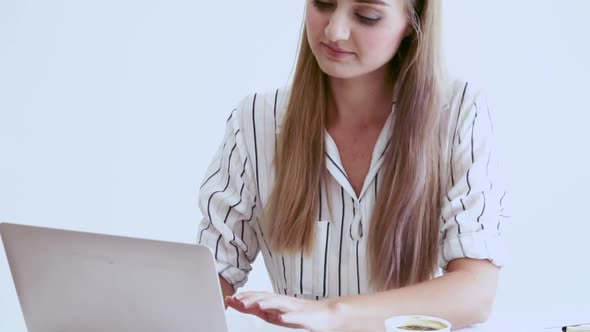 Blonde Business Woman Working at Modern Office