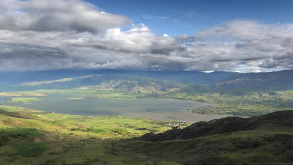 Cinematic Lake Geography and Hilly Meadows Landscape