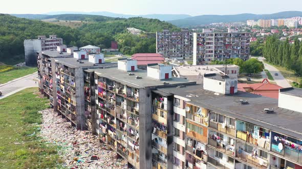 Aerial view of the Roma minority at 9 Lunik Street in Kosice, Slovakia