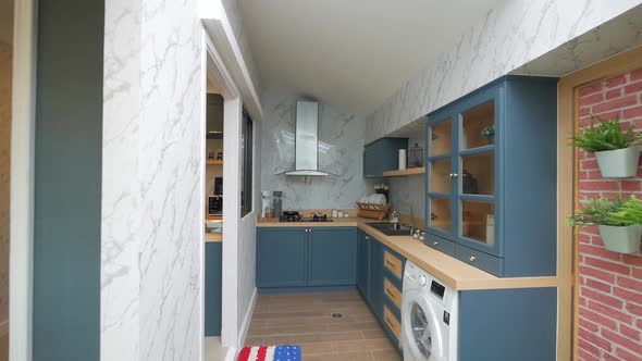 Cute and Trendy Kitchen and Pantry Decoration with Marble and Brick Wall
