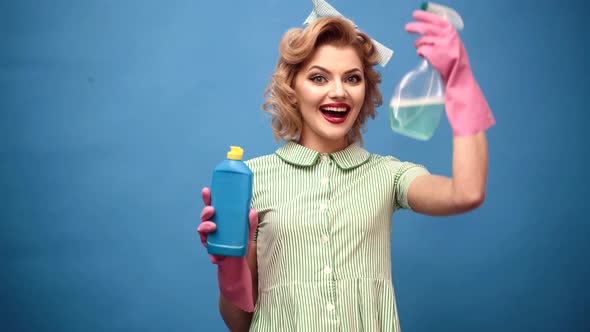 Cleaning Service. Funny Pinup Retro Vintage Housekeeper. Housekeeping and Cleaning Concept. Cleaning