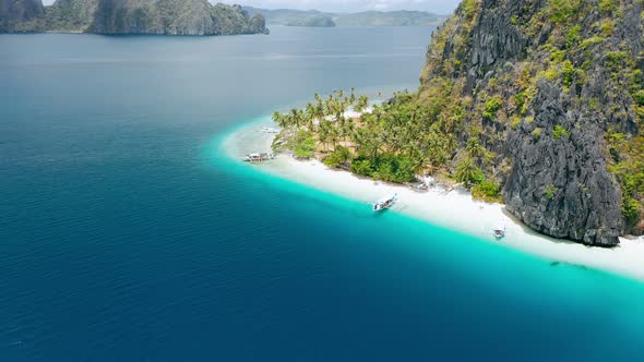 Aerial Drone View of Tropical Ipil Beach Pinagbuyutan Island El Nido Palawan Philippines