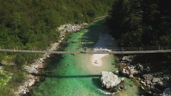 Drone Flight Over River With Kayaks