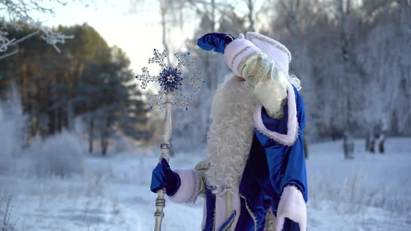 Santa Claus in the winter forest