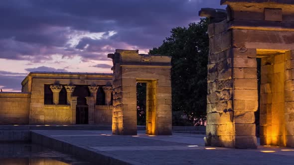 Sunset Over the Templo De Debod Timelapse in Madrid Spain