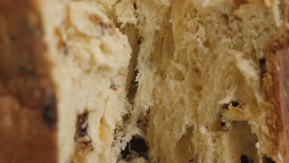 Inside Italian panettone  cake 4K close-up footage