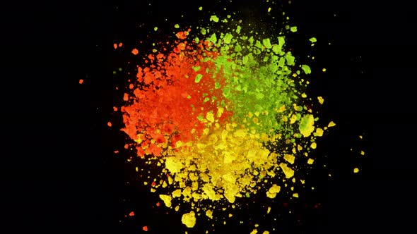 Super Slow Motion Shot of Rotating Color Powder Expolosion Isolated on Black Background at 1000Fps