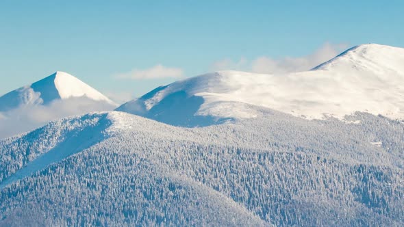 Beautiful Winter Landscape with Snow Covered Trees. Winter Mountains.