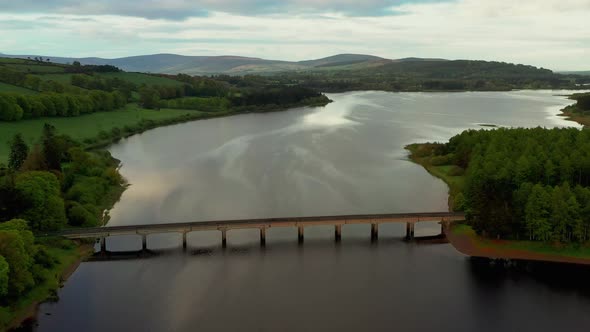 Aerial drone view over  Irish landscape at sunrise