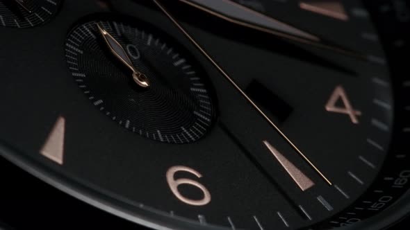 Closeup of Black Swiss Watch with Chronograph