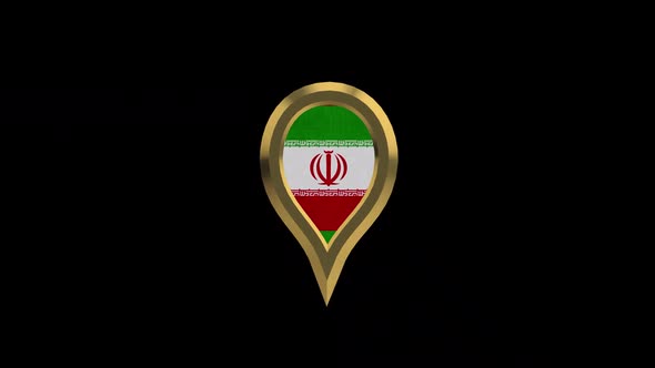 Iran Flag 3D Rotating Location Gold Pin Icon