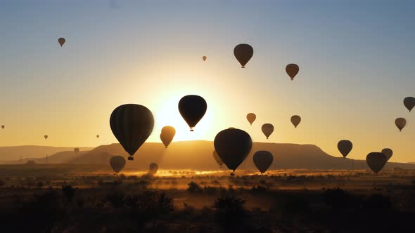 Turkey Sunset Cappadocia And Balloons 