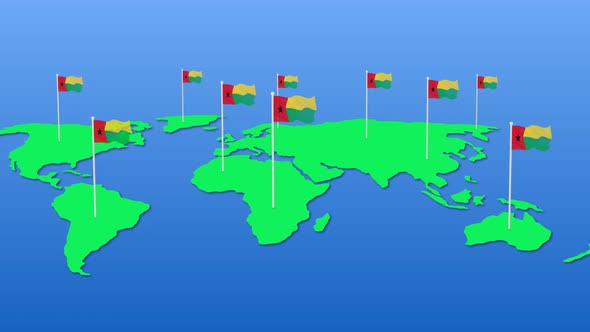 Guinea Bissau Flag Wavy Animated On Earth Map