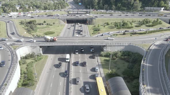 Kyiv. Ukraine: Road Junction. Aerial View, Flat, Gray