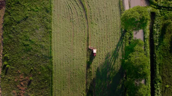 Aerial View Agriculture Machinery, Traktor Ride on Day Time Working Field Tractor Plow