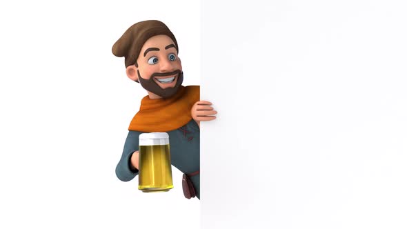 Fun 3D cartoon medieval man with a beer