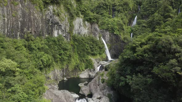 Aerial view of Cascada de L'arc en Ciel, Reunion.